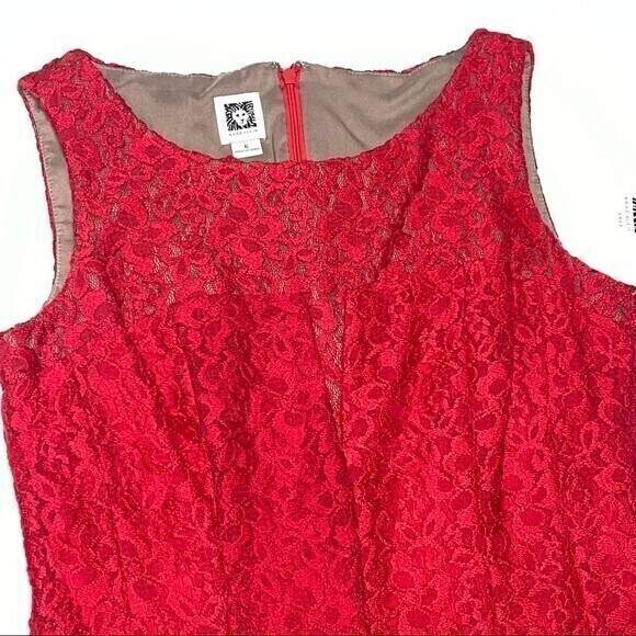 Anne Klein NWT Lipstick Red All Over Lace Lined Sleeveless Dress Size 6 Zip Up - Picture 5 of 11